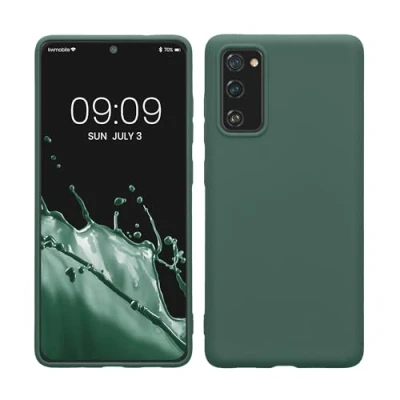 Abbildung von kwmobile Hülle kompatibel mit Samsung Galaxy S20 FE weiches TPU Silikon Case Cover geeignet für kabelloses Laden Tannengrün