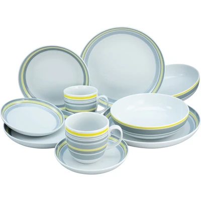 Abbildung von CreaTable Kombiservice &quot;Geschirr Set Trend Line&quot;, (Set, 10 tlg., Kaffeeservice und Tafelservice im Set, für 2 Personen), Service, mit Bänderdekor in gelb/grau, Teile, Personen