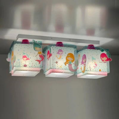 Abbildung von Dalber Deckenleuchte für Kinder 3 Lichter Mermaids Meerjungfrauen, Deckenlampe Kinderzimmer, 63443, E27, Türkis