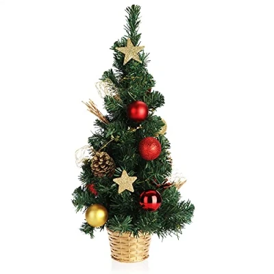Abbildung von COM FOUR® Künstlicher Weihnachtsbaum mit Christbaumkugeln Geschmückter Tannenbaum für die Weihnachtsdekoration Christbaum Deko zu Weihnachten (01 Stück 60cm rot/goldfarben)