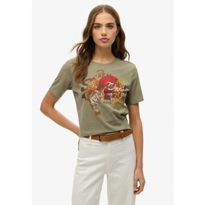 Abbildung von Superdry Vintage LOGO Tokyo Tshirt print, Damen, Größe: 38, Light khaki green slub