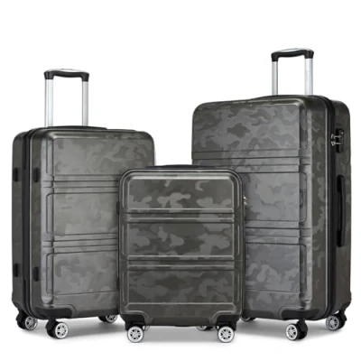 Abbildung von Kono Trolley Koffer Mittelgroß 4 Rollen Leicht Hartschalenkoffer Reisekoffer mit TSA Schloss, 65x41x26cm, 61Liter, Zwillingsrollen Rollkoffer, ABS Hartschale (Grau/Camouflage, L)