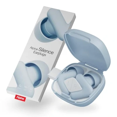Abbildung von Alpine Silence Ultrakomfortable Ohrstöpsel zum Schlafen, Konzentrieren &amp; Reisen Wiederverwendbare Gehörschutz Ohrenstöpsel Innovative V Form weiche Stöpsel in XS/S/M/L Blau
