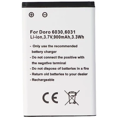 Abbildung von Akku passend für Doro 6030, 6031, Li Ion, 3,7V, 900mAh, 3,3Wh