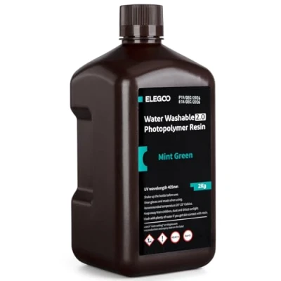 Abbildung von ELEGOO Resin Wasser Abwaschbar 2.0 2000g Minzgrün, Geringe Schrumpfung und Hohe Haltbarkeit 395 405 nm Schnelles Aushärten 3D Drucker Water Washable für MSLA/LCD/DLP