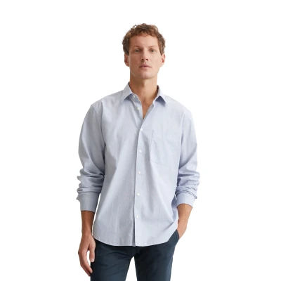 Abbildung von Marc O&#039;Polo KENT Collar LONG Sleeves ONE Rectangular Chest Pocket Round HEM Hemd, Herren, Größe: Large, Multi soft blue