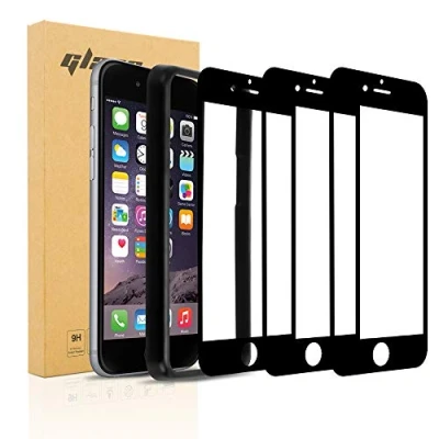 Abbildung von Cadorabo 3x Vollbild Tempered Glas kompatibel mit Apple iPhone 7 / 7S 8 SE 2020 Schutzfolie in TRANSPARENT SCHWARZ 3er Pack Gehärtetes (Tempered) Display Schutzglas Installationshilfe