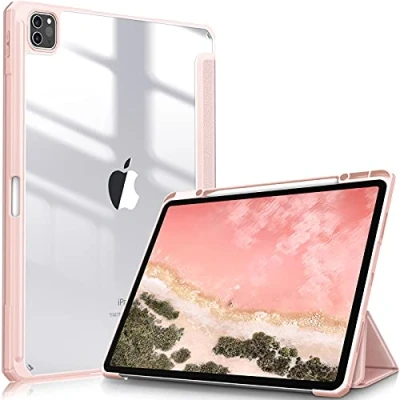Abbildung von Fintie Hybrid Hülle für iPad Pro 12.9 2022 (6. Generation)/ 2021/2020/2018 mit Stifthalter Stoßfeste Schutzhülle transparenter Hartschale auf der Rückseite, Roségold