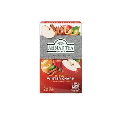 Abbildung von Ahmad Tea Winter Charm Früchte und Kräutertee Orange, Apfel, Zimt, Nelken, Hibiskus Süßholz Einzeln Verpackte, Aromaversiegelte Teebeutel mit 2g Tee pro Portion 20 Band