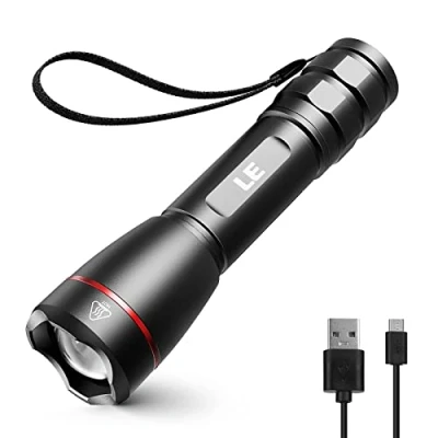 Abbildung von LE LED Taschenlampe Aufladbar USB, Extrem Hell 15000 Lux OSRAM P9 Taschenlampen, IPX4 Wasserdicht Zoombare Handlampe mit 5 Modi, Wiederaufladbare Taktische für Camping, Outdoor, Wandern
