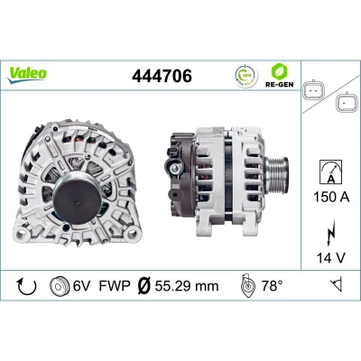 Abbildung von VALEO 444706 Lichtmaschine 14V 150A PEUGEOT: 207 Schrägheck, 308 I CC, CITROËN: C5 III Kombi, Berlingo / First
