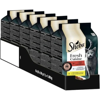 Abbildung von SHEBA Portionsbeutel Katzennassfutter Multipack Fresh Cuisine Taste of Paris mit Rind und Weißfisch MSC, 6x6x50g Gourmet Katzenfutter