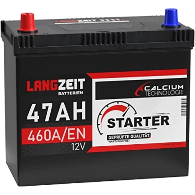 Abbildung von LANGZEIT ASIA Autobatterie 47Ah 12V 460A/EN Batterie Plus Pol Links 30% mehr Startleistung ersetzt 45Ah