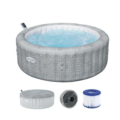 Abbildung von Bestway Lay Z SPA Energiespar Whirlpool Bali AirJet, Ø196x71cm, 6 Personen, Heizung, Frostwächter, 140 AirJet Düsen, App Steuerung, UltraFit Pumpeneinheit, Thermo Abdeckung, Rattan, GS Zertifiziert