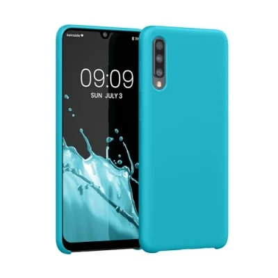 Abbildung von kwmobile Hülle kompatibel mit Samsung Galaxy A50 Silikon Handy Case Handyhülle weiche Oberfläche kabelloses Laden Cool Glacier