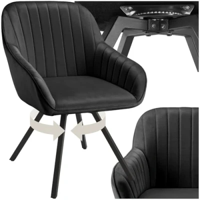 Abbildung von tectake® drehbare Esszimmerstühle mit Armlehne, Schalenstuhl ergonomisch Samt Bezug, gesteppt, Stühle drehbar für Wohnzimmer, Esstisch, Arbeitszimmer, Schminktisch, Küchenstühle 1er Set, schwarz