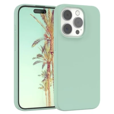 Abbildung von EAZY CASE Premium Silikon Handyhülle kompatibel mit iPhone 15 Pro Slimcover Kameraschutz und Innenfutter, Silikonhülle, Schutzhülle, Bumper, Handy Case, Hülle, Softcase, Mint Grün