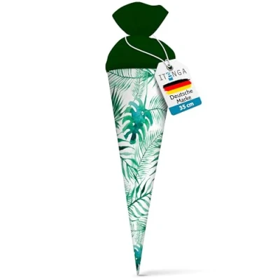 Abbildung von itenga Geschwisterschultüte 35cm Tiere Pflanzen Muster Geschenkverpackung Schultüte Zuckertüte Filzverschluss Kinder Erwachsene (Palmenblätter)