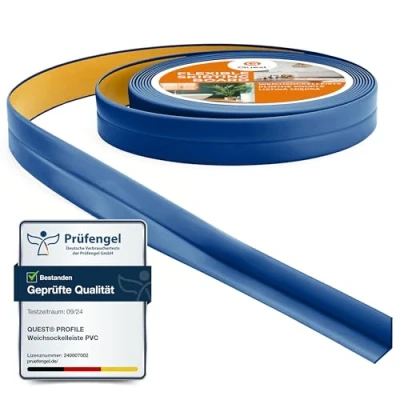 Abbildung von Quest Weichsockelleiste Selbstklebend, Knickleiste, Abschlussleiste für Küche, Badezimmer Dichtungsband PVC, Flexibel, Dicht, Dekorativ 10 mm x 5 Meter, Blau