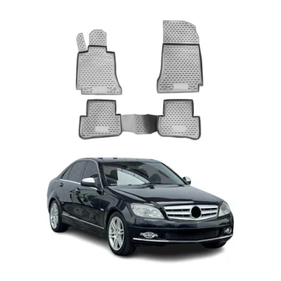 Abbildung von OMAC Gummimatten Fußmatten kompatibel mit Mercedes C Klasse W204 2008 2014 TPE Grau 4X