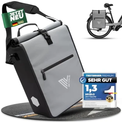 Abbildung von MIVELO 2in1 Fahrradtasche für Gepäckträger Gepäckträgertasche 100% wasserdicht Fahrrad Tasche (Grau, 25L)