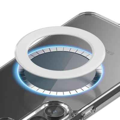 Abbildung von Sinjimoru Universal Handy Magnet Ring Sticker für alle Smartphones, Starke Magnetring Platte zum Aufkleben Android/iPhone Hülle kompatibel mit MagSafe Ladegerät &amp; Zubehör. M Plate Weiß