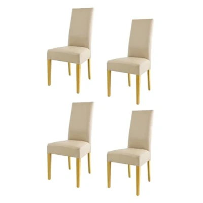 Abbildung von t m c s Tommychairs 4er Set Moderne Stühle Luisa für Küche und Esszimmer, robuste Struktur aus lackiertem Buchenholz Farbe Eiche, Gepolstert mit Kunstleder in der Leinen bezogen