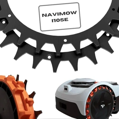 Abbildung von ROBO Claws® Edelstahl Spikes Navimow i105E i108E Modelle Premium Black 3mm stark Mähroboter Entgratet 14x Schrauben Traktionsverbesserung für 255 mm (Schwarz)