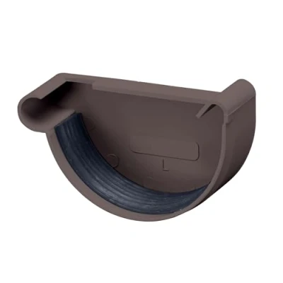 Abbildung von INEFA Dachrinnen Endstück halbrund, PVC NW150 / 150mm, links Dunkelbraun Dachrinnenzubehör, einfache Steckmontage, Made in Germany