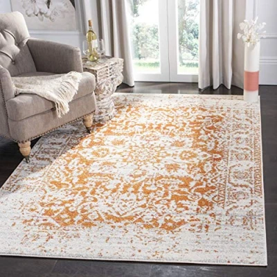 Abbildung von SAFAVIEH Distressed Teppich für Wohnzimmer, Esszimmer, Schlafzimmer Madison Collection, Kurzer Flor, Orange und Elfenbein, 155 X 229 cm