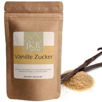 Abbildung von JKR Spices echter Bourbon Vanille Zucker 250g Vanillezucker CO² neutral verpackt Rohrzucker und Madagaskar gemahlen Kei aroma 100% Natürliche Zutaten