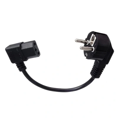 Abbildung von shortix kurzes Netzkabel (Stromkabel mit gewinkeltem Schutzkontaktstecker Typ E+F auf gewinkelte Kaltgeräte Buchse). 25cm.
