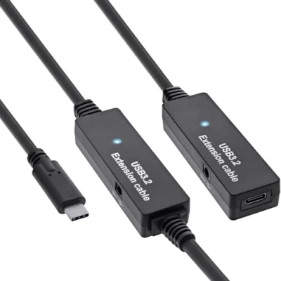 Abbildung von InLine USB 3.2 Gen.1 Aktiv Verlängerung, C Stecker an Buchse, Reapter Kabel mit Signalverstärkung, lange Distanzen, für Festplatten, Drucker, Webcams, Tastaturen und mehr, 10m, 35655C