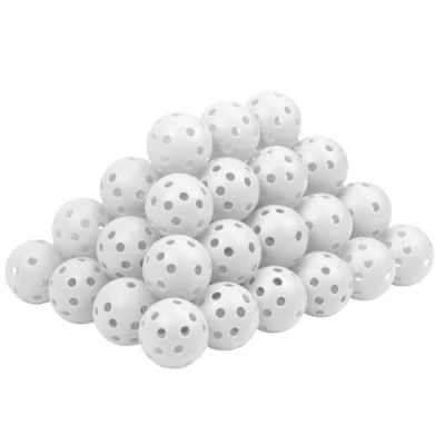 Abbildung von THIODOON Übungs Golfbälle, Limited Flight, 40 mm, Hohle Golf Trainingsbälle aus Kunststoff, farbige Airflow Golfbälle für Schwungübungen, Driving Range, Innenbereich, 48er Pack (weiß, 48 Stück)