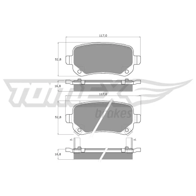 Abbildung von TOMEX brakes TX 17 84 Bremsbelagsatz Hinterachse mit akustischer Verschleißwarnung FIAT: Freemont, DODGE: Journey MPV, Grand Caravan V MPV