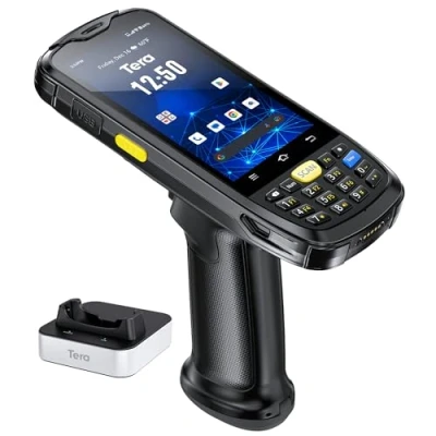 Abbildung von Tera Android 10 Barcode Scanner PDA mit Ladestation Pistole Griff Tastatur Zebra SE4710 4&quot; Touchscreen 4G WiFi GPS BT IP65 4200mAh 1D 2D QR Handheld P160