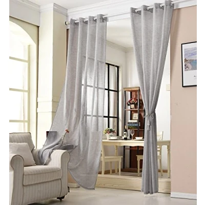 Abbildung von WOLTU Gardinen transparent mit Ösen Leinenoptik Vorhang Ösenvorhang Halbtransparent 140x245 cm Dunkelgrau Stores Voile Fensterschal Leinenvorhang für Wohnzimmer Kinderzimmer Schlafzimmer (1 Stück)