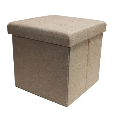 Abbildung von Style home Sitzhocker Sitzbank mit Stauraum, Faltbare Sitztruhe Fußbank Aufbewahrungsbox Polsterhocker, Leinen, 38 * cm (Warm Grey)