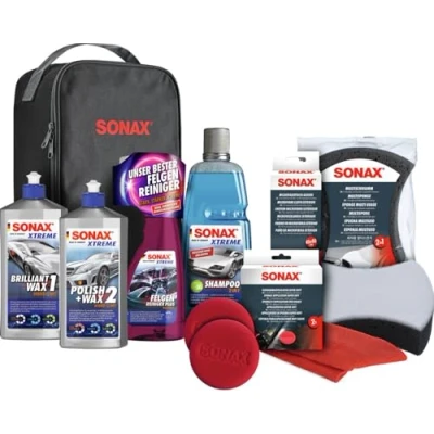 Abbildung von SONAX XTREME Autopflege Set inkl. Tasche (8 teilig); Autoreinigungs &amp; Pflegeset für den Fahrzeug Außenbereich (Lack Felgen), Art Nr. 07615410