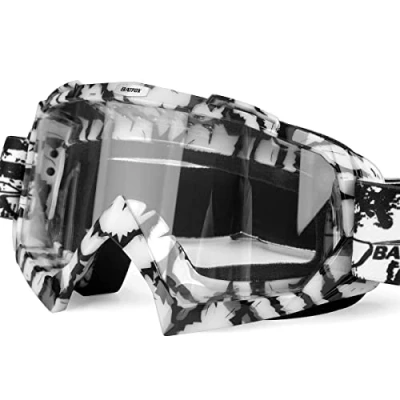 Abbildung von KINGBIKE Motocross Brille Mtb Dirt Bike ATV Crossbrille goggle Sicherheit Tactical Riding Motorradbrillen für Herren Damen Jugend Fit ÜBer (Schwarz Weiss, Erwachsene)