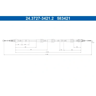 Abbildung von ATE 24.3727 3421.2 Handbremsseil 1607mm VOLKSWAGEN: Transporter 6 Bus, Kastenwagen, Multivan