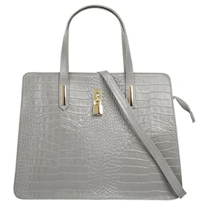 Abbildung von Cluty Handtasche Echt Leder Damen Made in Italy, Smartphonefach, Kroko Design, elegante Umhängetasche, Damentasche mit Reißverschluss, Schultertasche 021321