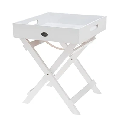 Abbildung von Spetebo Beistelltisch Holz weiß mit abnehmbaren Tablett (Packung, 2 St., auf Standfuß), klappbarer Deko Tisch teilig
