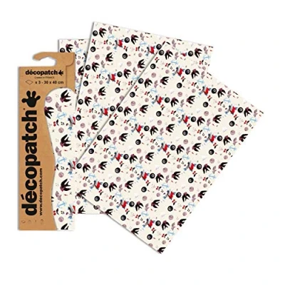 Abbildung von Decopatch Papier No. 763 (creme schwarz Tatoo, 395 x 298 mm) 3er Pack
