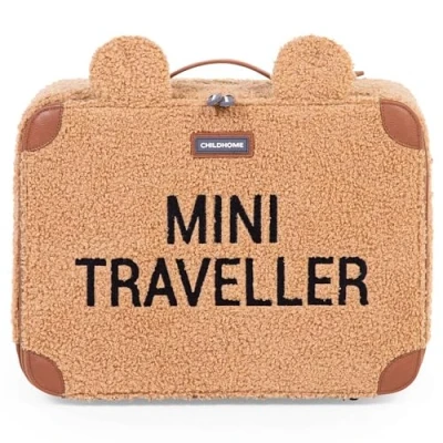 Abbildung von Childhome Koffer für Kinder, Wochenende, Kabinenformat, kompakt, robust, Henkel Transport, Namensschild, Design, weiches Material, Mini Traveller, Teddy Braun