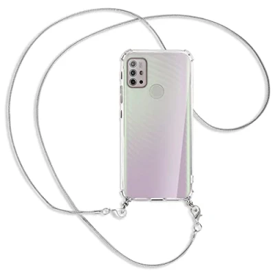 Abbildung von mtb more energy® Handykette kompatibel mit Motorola Moto G10, G20, G30 (6.5&#039;&#039;) Metallkette (Snake Silber) Smartphone Hülle zum Umhängen Anti Shock Full TPU Case