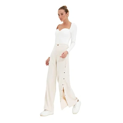 Abbildung von Trendyol Damen hoher Taille und weitem Bein, Normale Passform Hose, Stone, 62