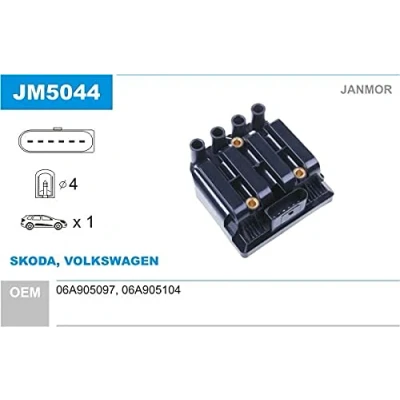 Abbildung von JANMOR JM5044 Zündspule VOLKSWAGEN: Golf 4 Schrägheck, Caddy 3 Kombi, Variant, SKODA: Octavia 1 Combi