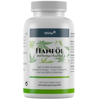 Abbildung von HANFÖL Kapseln, kaltgepresst, Cannabis Sativa, 1000mg, Omega 3 Softgel 365,00 St., 511 g