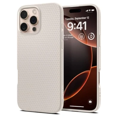 Abbildung von Spigen für iPhone 16 Pro Max Hülle [rutschfest] Liquid Air Case Handyhülle Schutzhülle Cover Dünn Slim Natural Titanium
